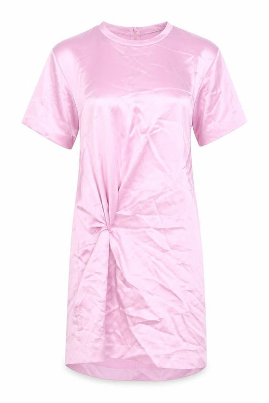 Zara Womens Pink Polyester T-Shirt Dress Size M Round Neck Zip - Twist Detail