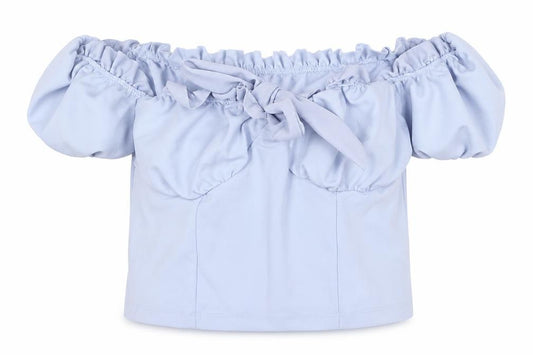 New Look Womens Blue Polyester Cropped Blouse Size 14 Off the Shoulder