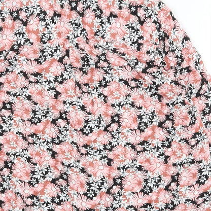 Preloved Marks and Spencer Womens Pink Floral Viscose Basic Button-Up Size 16 Collared - Detail