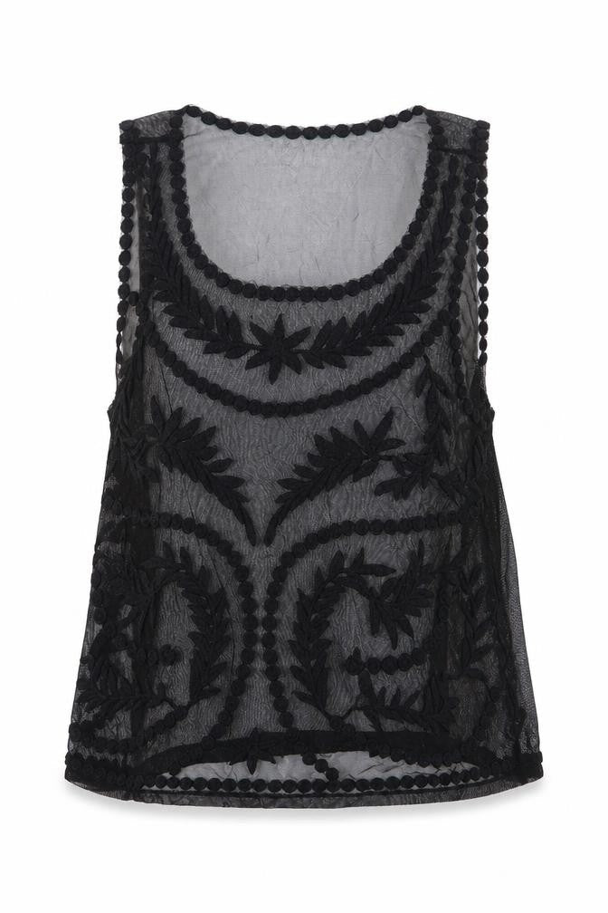 FOREVER 21 Womens Black Floral Nylon Basic Tank Size L Scoop Neck