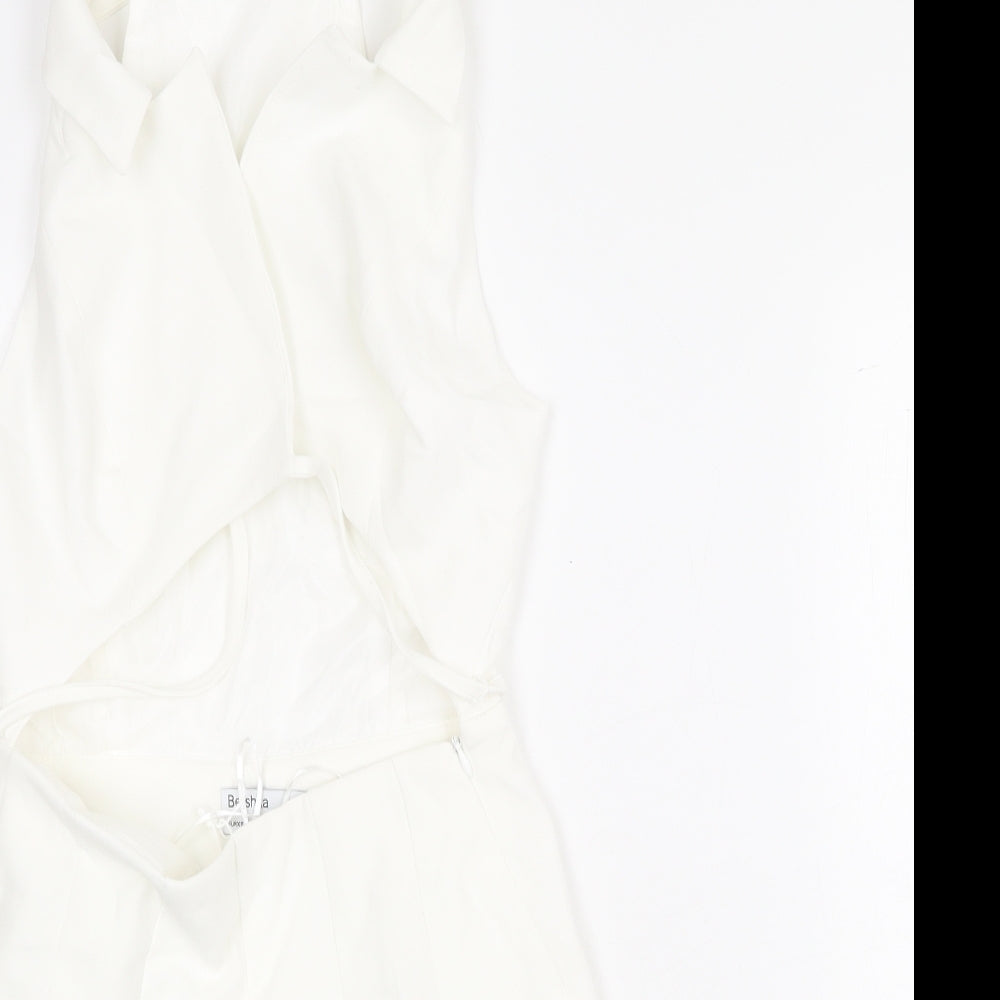 Bershka Womens White Polyester Mini Size XS Collared Zip