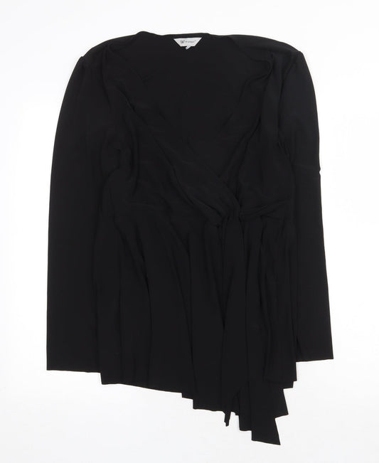 Woman Womens Black Polyester Skater Dress Size 10 V-Neck Tie