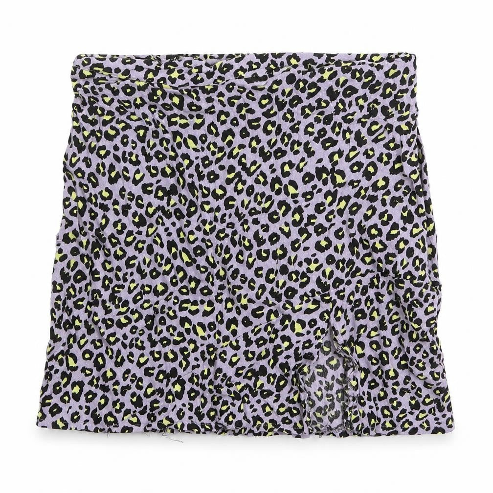 Miss Selfridge Womens Purple Animal Print Polyester Mini Skirt Size 4 Zip - Leopard Print