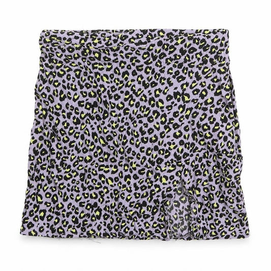 Miss Selfridge Womens Purple Animal Print Polyester Mini Skirt Size 4 Zip - Leopard Print