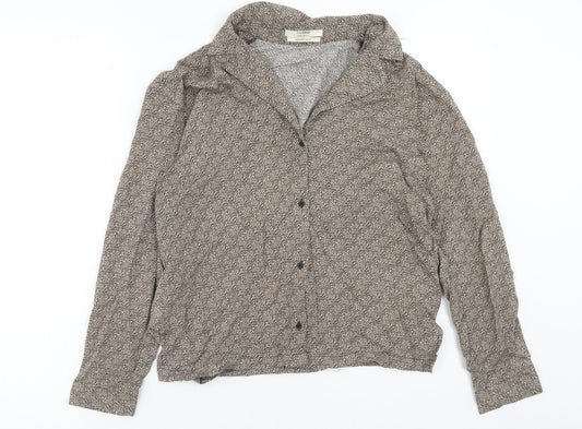 Pull&Bear Womens Brown Animal Print Viscose Basic Button-Up Size S Collared - Leopard Print