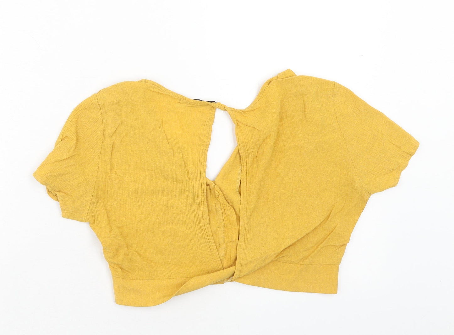 Pull&Bear Womens Yellow Viscose Cropped Blouse Size M V-Neck - Open Back