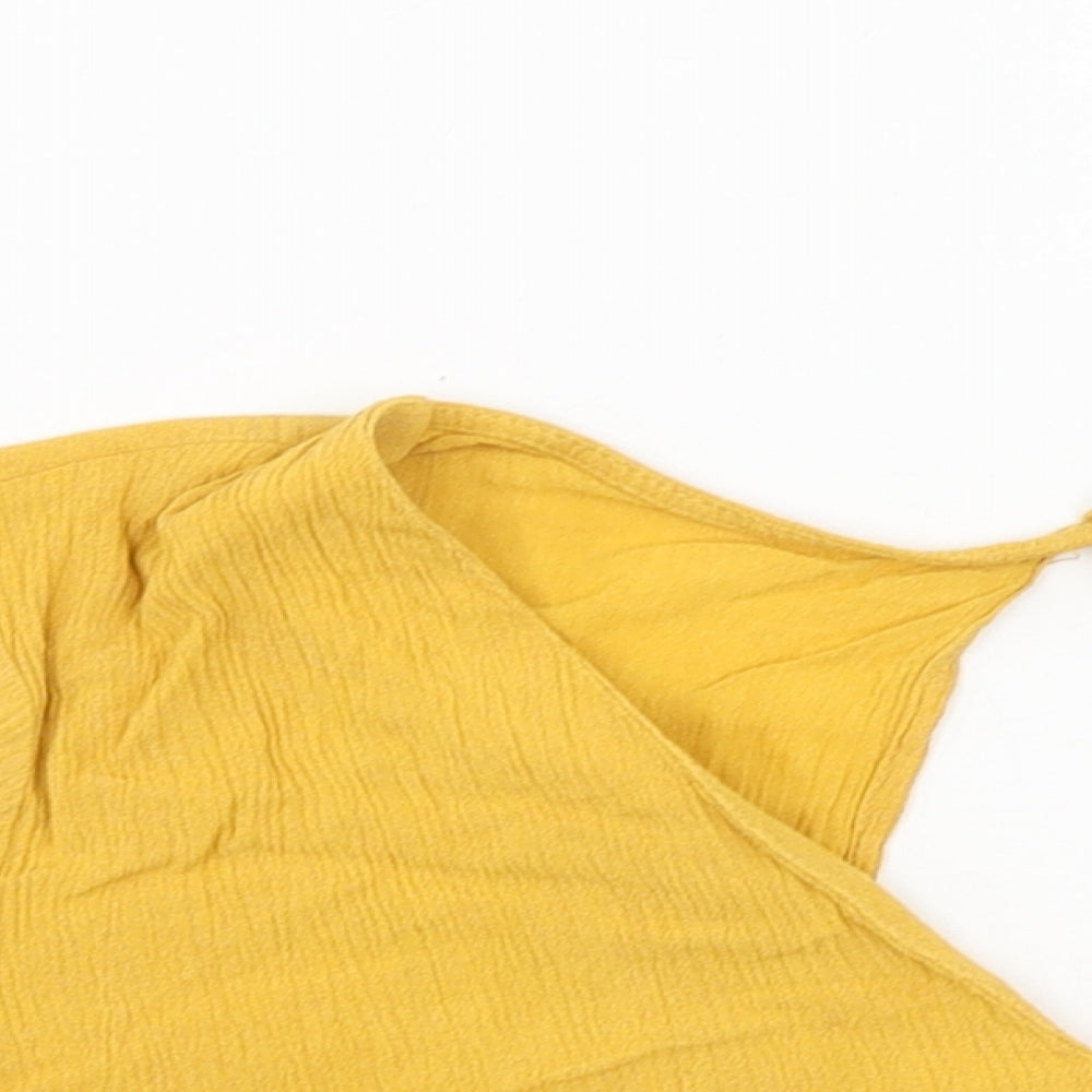 Pull&Bear Womens Yellow Viscose Cropped Blouse Size M V-Neck - Open Back