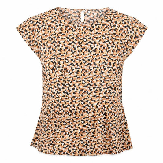 Marks and Spencer Womens Orange Geometric Viscose Basic Blouse Size 8 Boat Neck