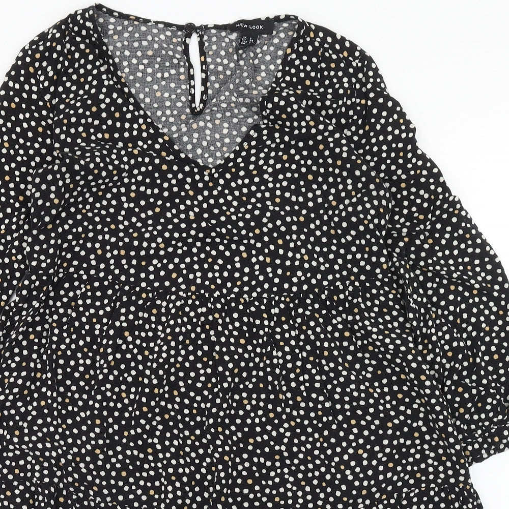 New Look Womens Black Animal Print Viscose A-Line Size 6 V-Neck Button