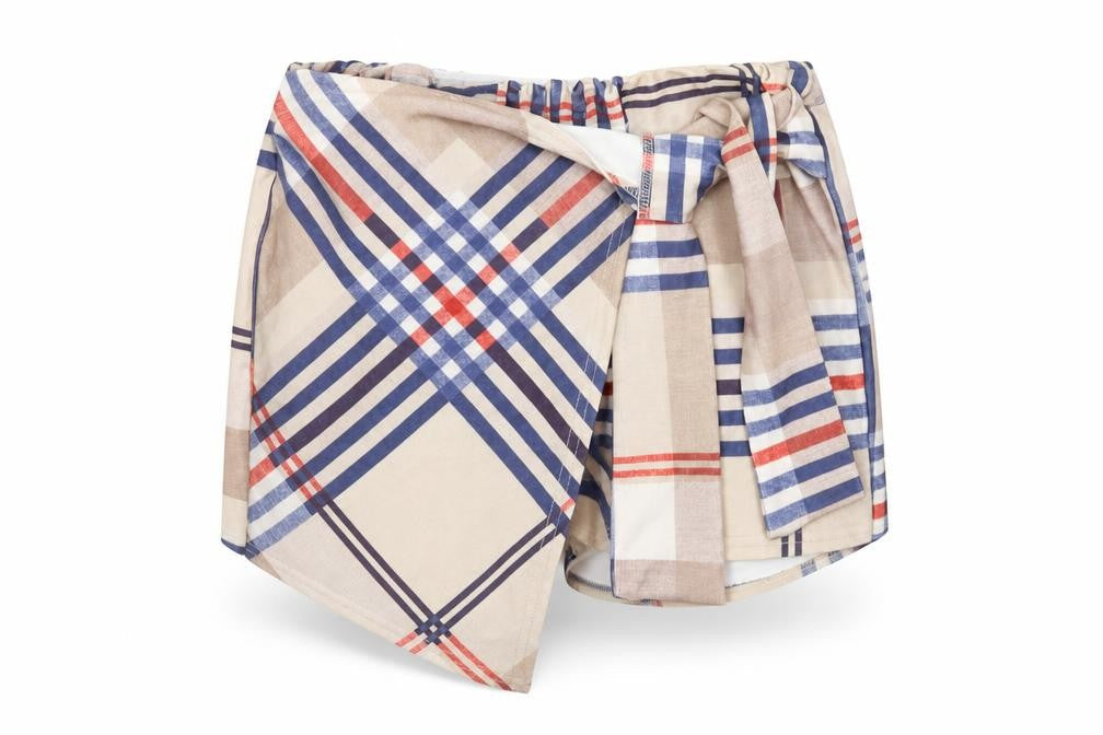 IX London Womens Multicoloured Plaid Polyester Wrap Shorts Size 12 Regular Tie
