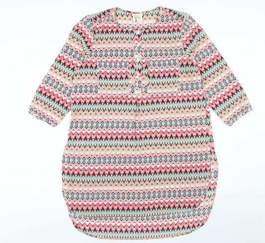 Figueroa & Flower Womens Multicoloured Geometric Polyester Kaftan Size M Round Neck Button