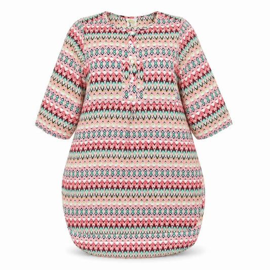 Figueroa & Flower Womens Multicoloured Geometric Polyester Kaftan Size M Round Neck Button