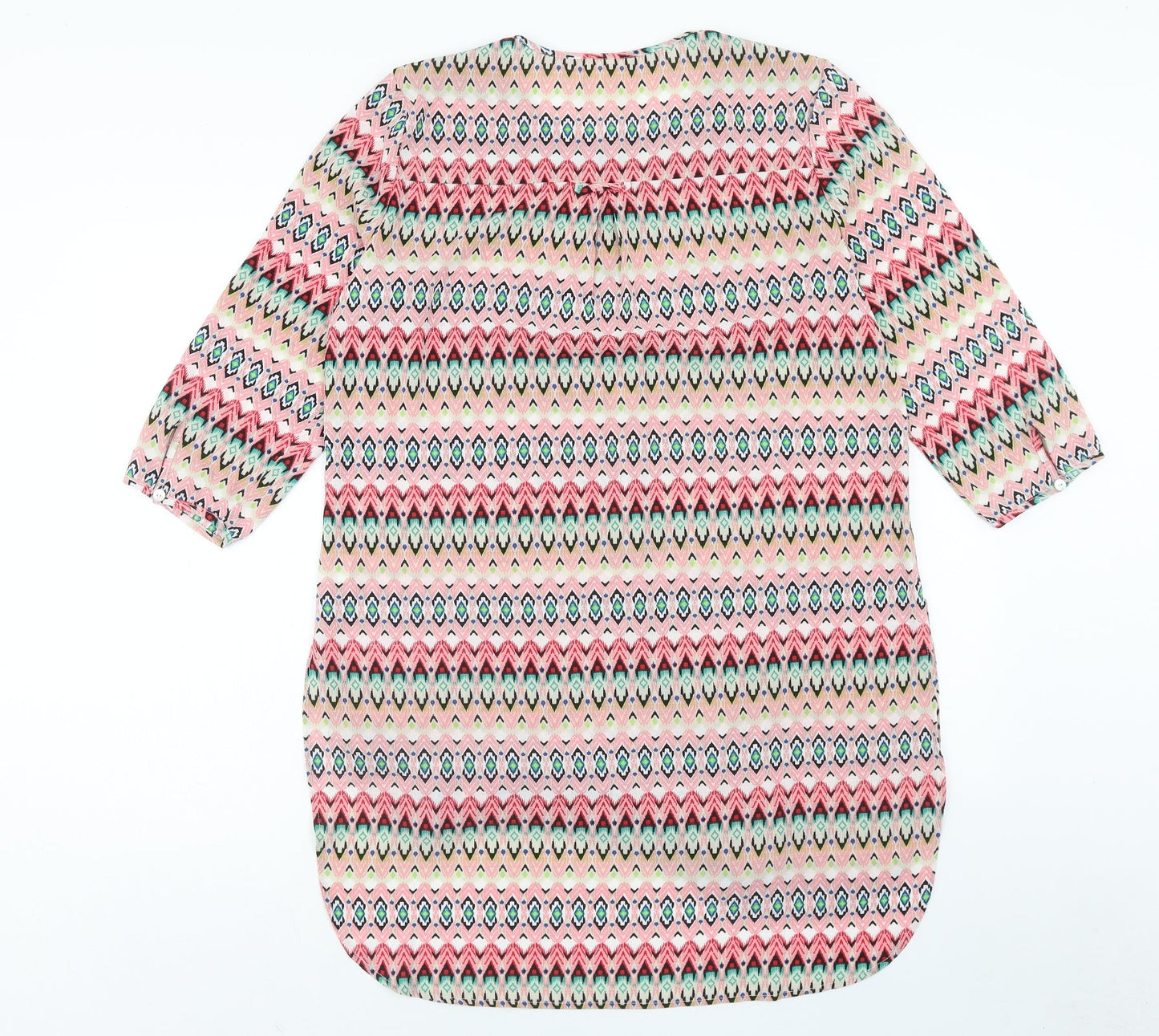 Figueroa & Flower Womens Multicoloured Geometric Polyester Kaftan Size M Round Neck Button