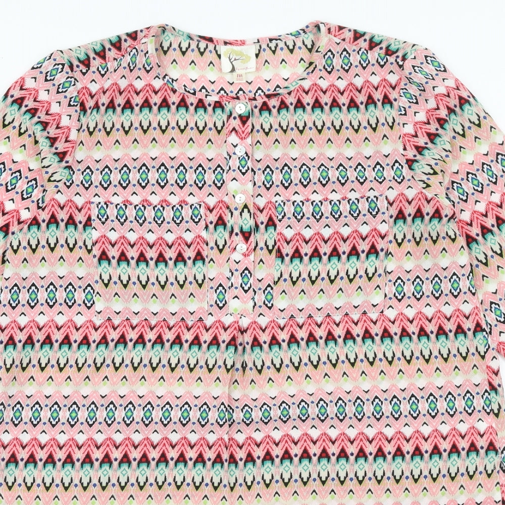 Figueroa & Flower Womens Multicoloured Geometric Polyester Kaftan Size M Round Neck Button