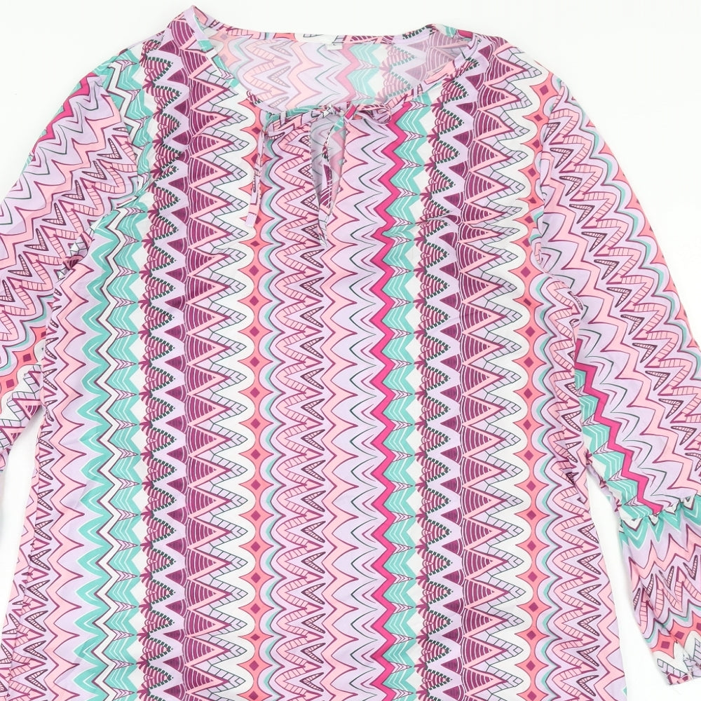 Preworn Womens Multicoloured Geometric Polyester Shift Size L Round Neck Tie