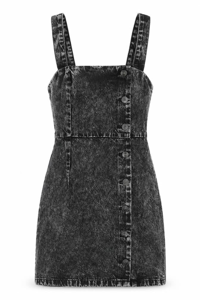 H&M Womens Green Cotton Pinafore/Dungaree Dress Size 6 Scoop Neck Button