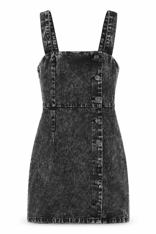 H&M Womens Green Cotton Pinafore/Dungaree Dress Size 6 Scoop Neck Button