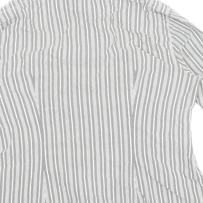 Next Womens Grey Striped Cotton Basic Button-Up Size 12 V-Neck