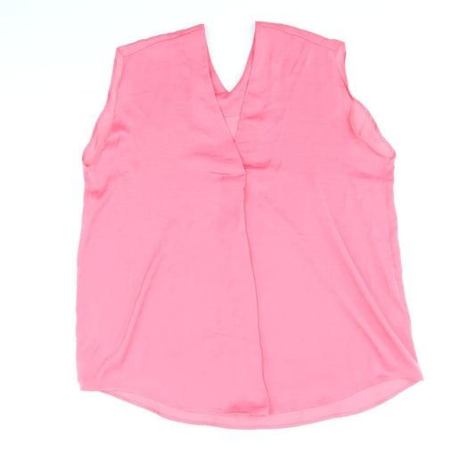 Marks and Spencer Womens Pink Polyester Basic Tank Size 14 V-Neck