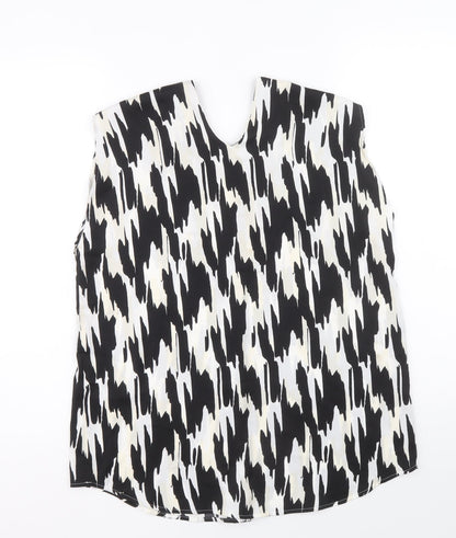 Preloved Marks and Spencer Womens Black Geometric Polyester Basic Tank Size 10 V-Neck - Front