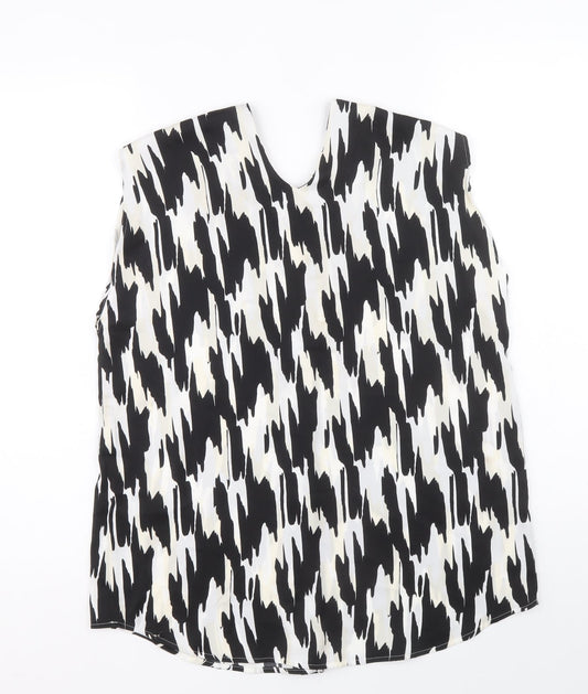 Marks and Spencer Womens Black Geometric Polyester Basic Tank Size 10 V-Neck