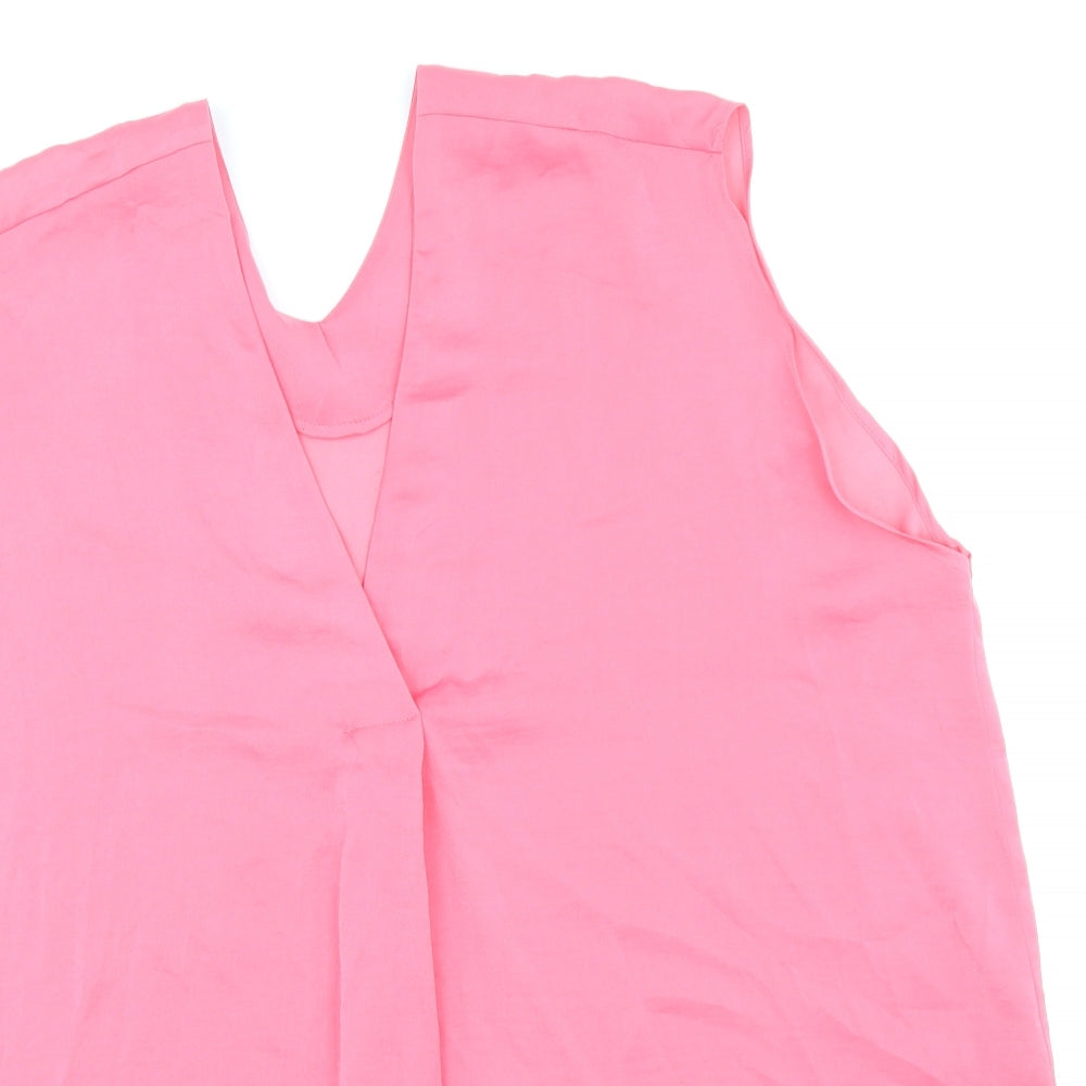 Marks and Spencer Womens Pink Polyester Basic Tank Size 16 V-Neck