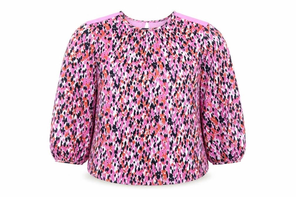 Marks & Spencer Womens Pink Geometric Polyester Basic Blouse Size 6 Round Neck