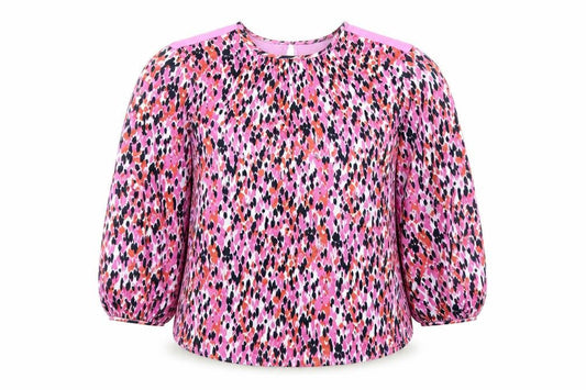 Marks and Spencer Womens Pink Geometric Polyester Basic Blouse Size 6 Round Neck