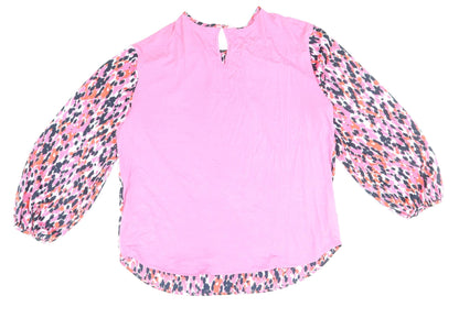 Marks & Spencer Womens Pink Geometric Polyester Basic Blouse Size 6 Round Neck