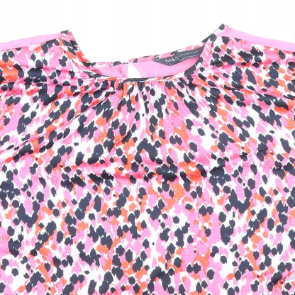 Marks & Spencer Womens Pink Geometric Polyester Basic Blouse Size 6 Round Neck