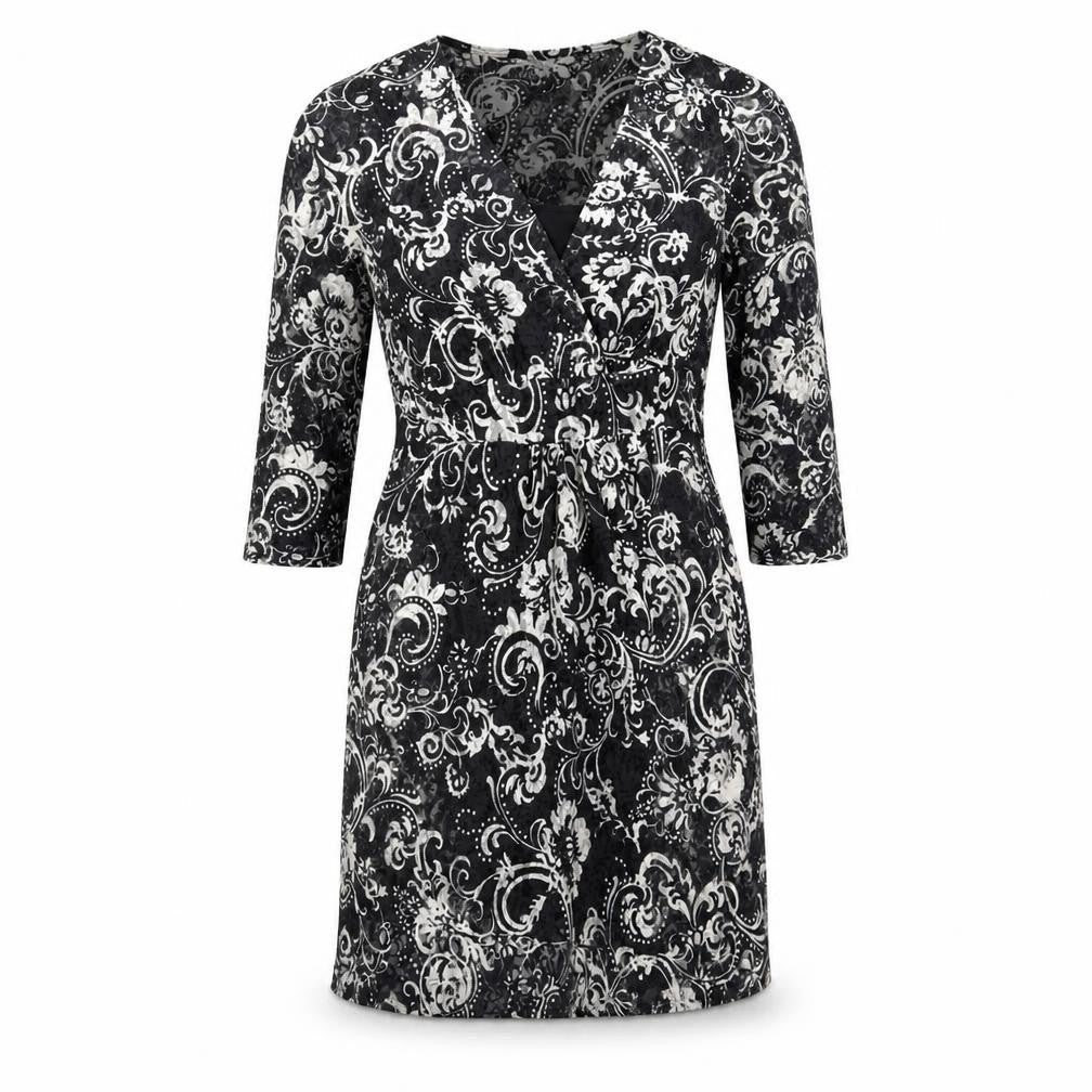 Kaliko Womens Black Paisley Polyester A-Line Size 10 V-Neck Pullover