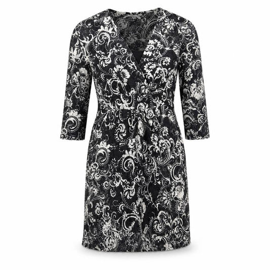 Kaliko Womens Black Paisley Polyester A-Line Size 10 V-Neck Pullover
