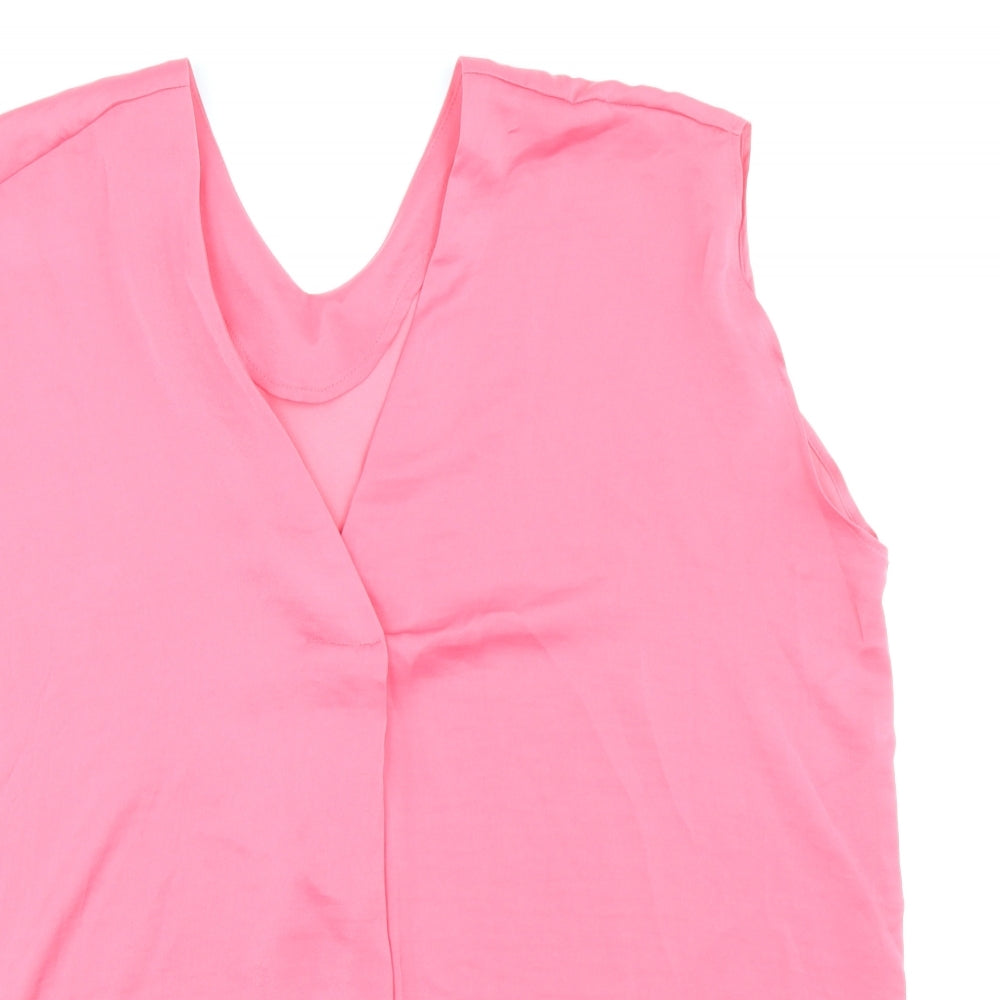 Marks and Spencer Womens Pink Polyester Basic Blouse Size 16 V-Neck
