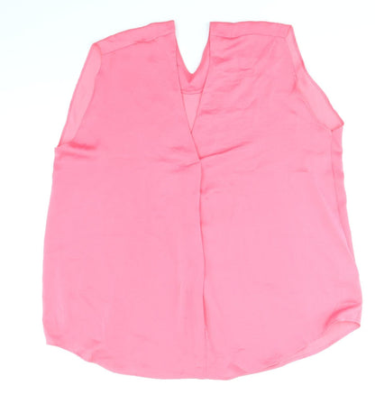 Marks & Spencer Womens Pink Polyester Basic Blouse Size 16 V-Neck