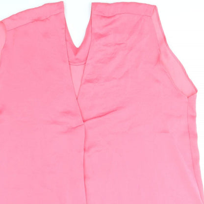 Marks & Spencer Womens Pink Polyester Basic Blouse Size 16 V-Neck