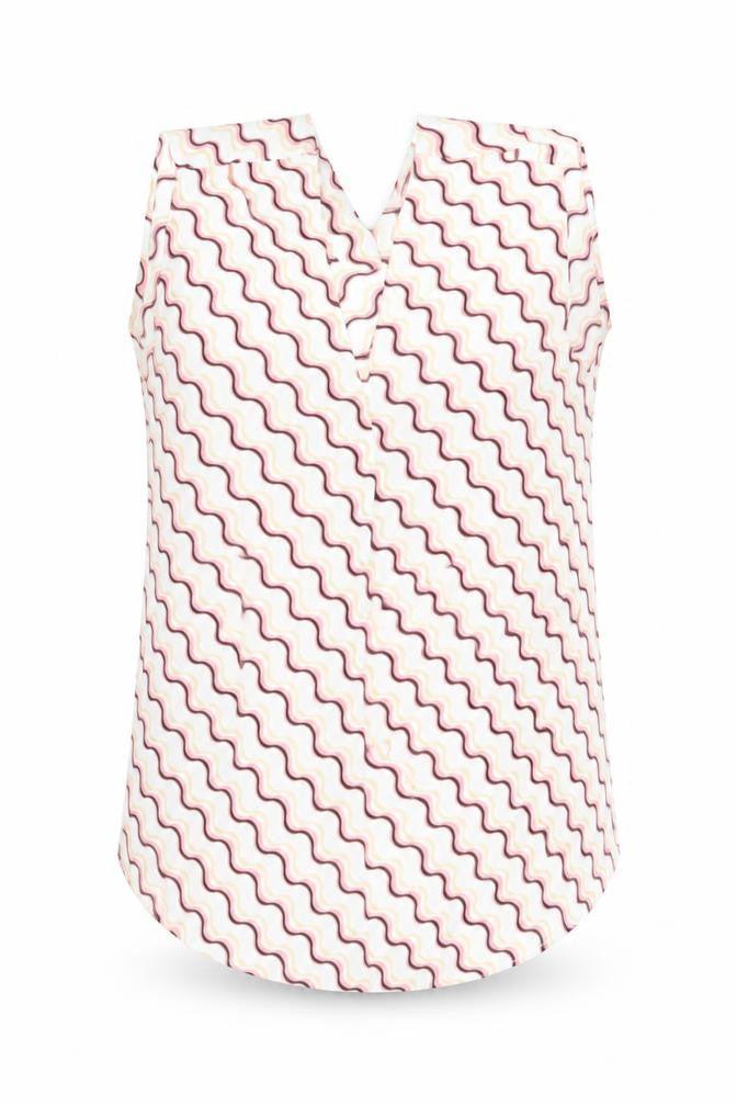 Marks & Spencer Womens White Geometric Polyester Basic Tank Size 8 V-Neck