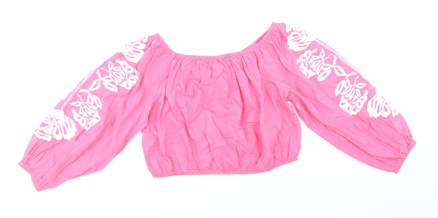 Marks and Spencer Womens Pink 100% Cotton Cropped Blouse Size 18 Off the Shoulder - Bardot