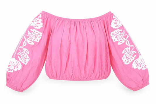 Marks and Spencer Womens Pink 100% Cotton Cropped Blouse Size 18 Off the Shoulder - Bardot