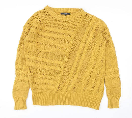 NEXT Womens Yellow Round Neck Cotton Pullover Jumper Size S