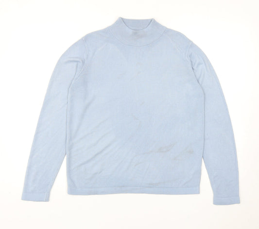 Marks and Spencer Womens Blue Mock Neck Acrylic Pullover Jumper Size 14