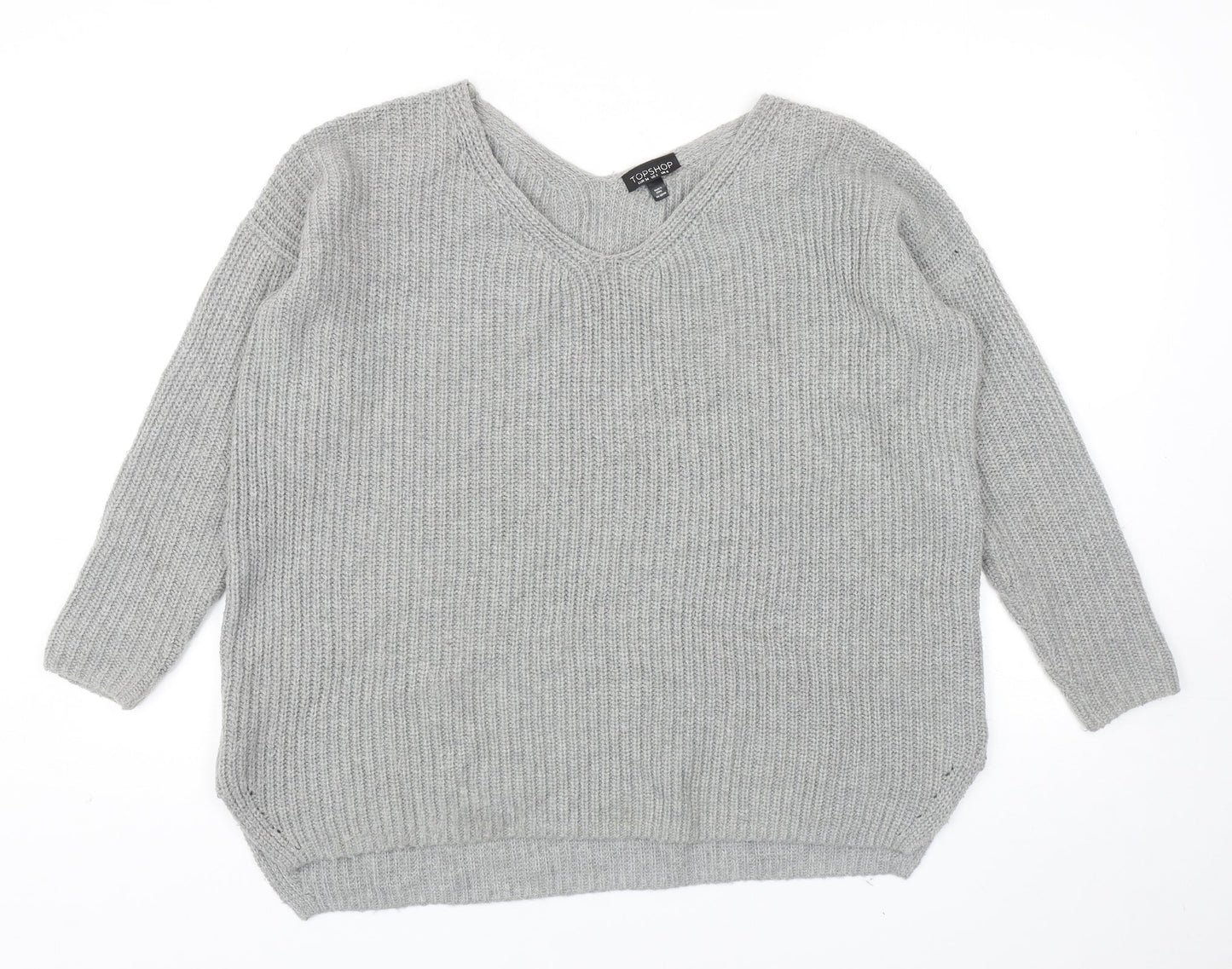 Topshop Womens Grey V-Neck Acrylic Pullover Jumper Size 6