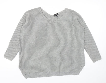 Topshop Womens Grey V-Neck Acrylic Pullover Jumper Size 6