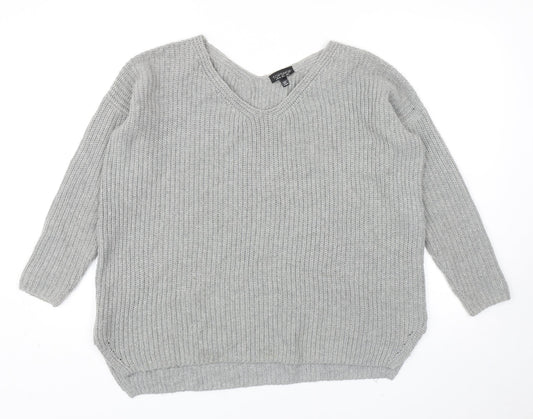 Topshop Womens Grey V-Neck Acrylic Pullover Jumper Size 6