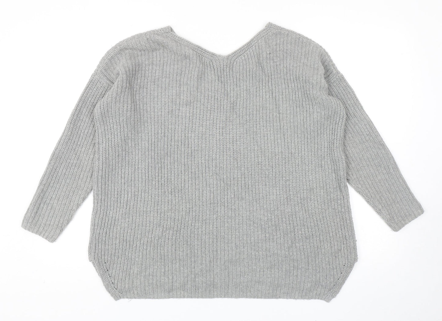 Topshop Womens Grey V-Neck Acrylic Pullover Jumper Size 6