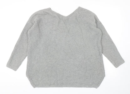 Topshop Womens Grey V-Neck Acrylic Pullover Jumper Size 6