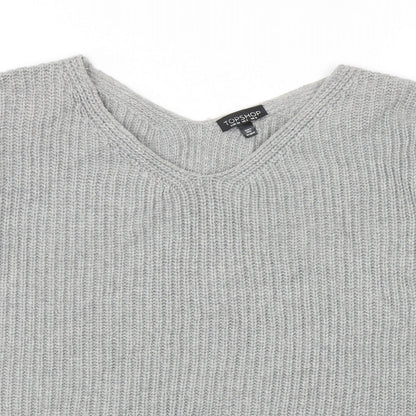 Topshop Womens Grey V-Neck Acrylic Pullover Jumper Size 6