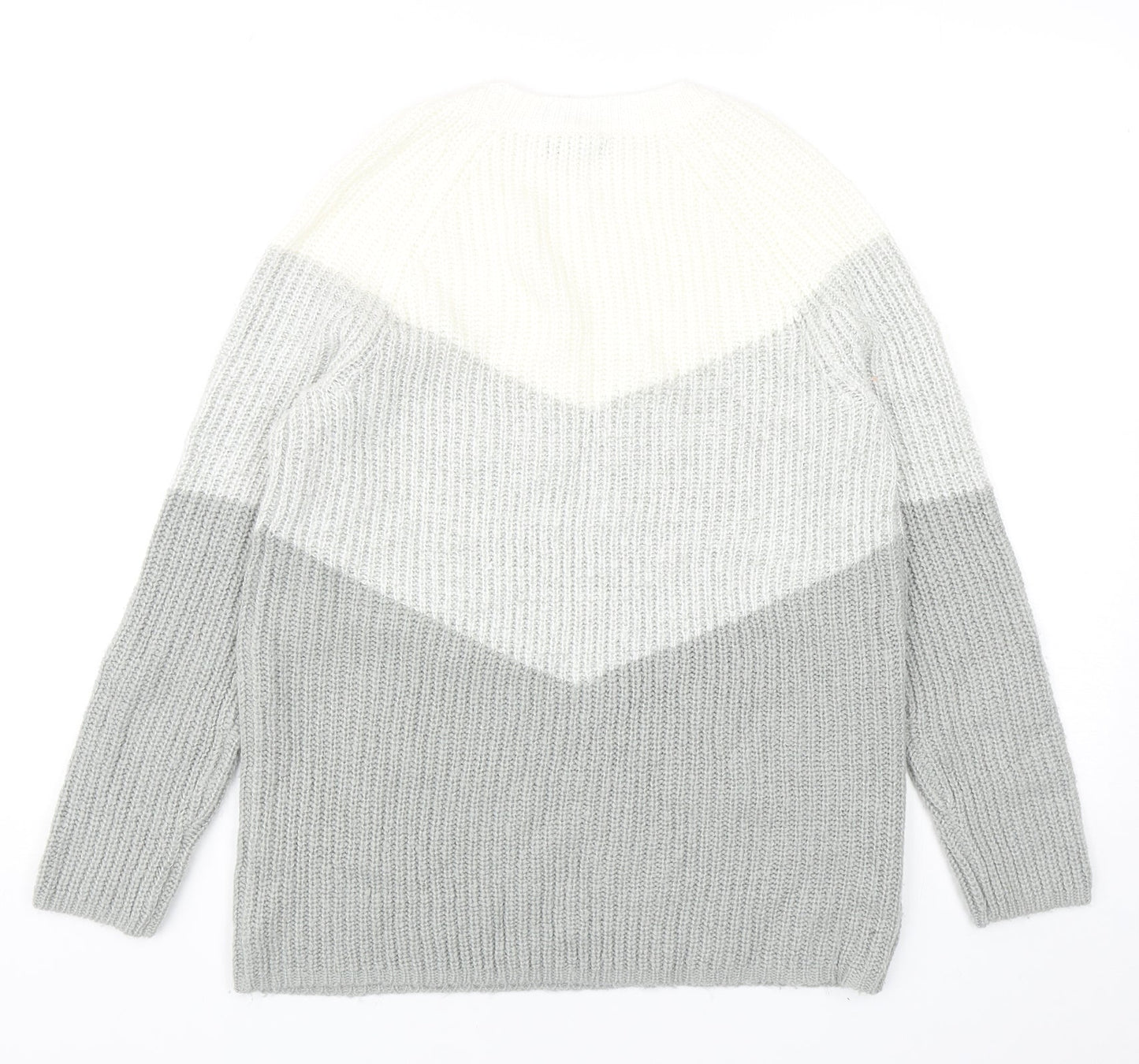 M&Co Womens Grey Round Neck Geometric Acrylic Pullover Jumper Size 12
