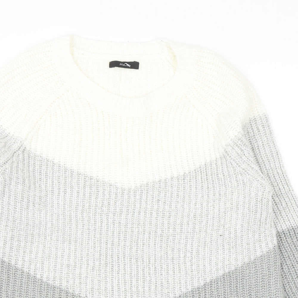 M&Co Womens Grey Round Neck Geometric Acrylic Pullover Jumper Size 12