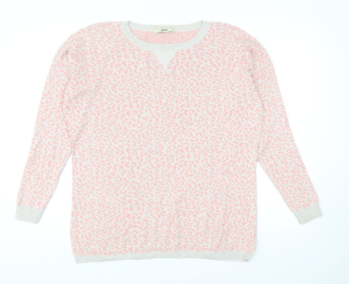 Oasis Womens Pink Round Neck Animal Print Cotton Pullover Jumper Size S