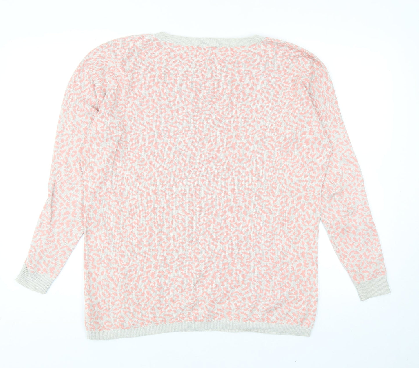 Oasis Womens Pink Round Neck Animal Print Cotton Pullover Jumper Size S